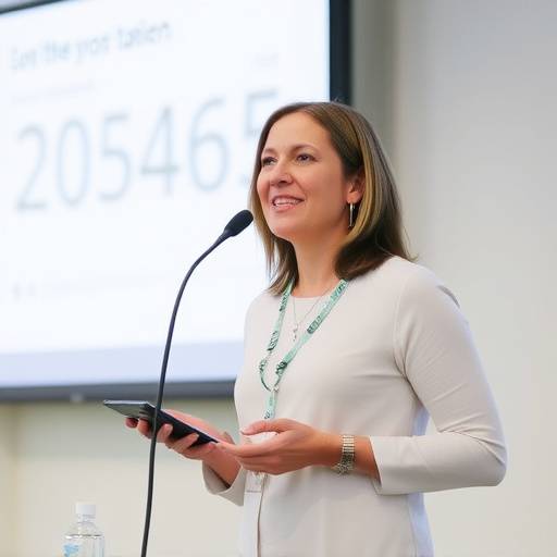 Anna Fontana, CEO di EcoSolutions Srl, che presenta i risultati positivi della formazione aziendale durante una riunione