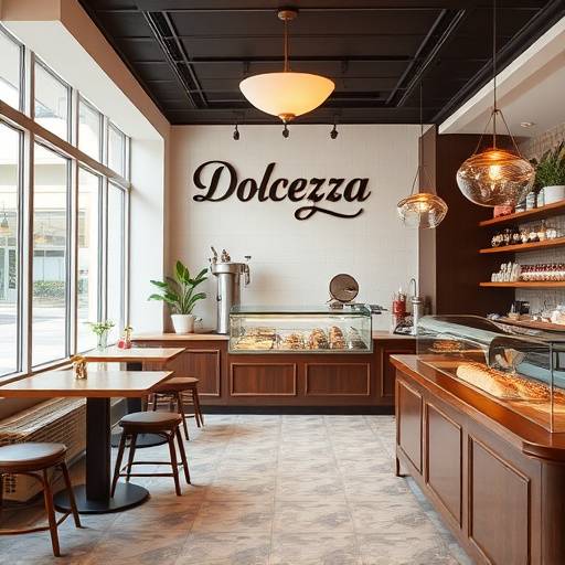 Foto dell'interno della Pasticceria Artigiana Dolcezza dopo la ristrutturazione, con un aspetto moderno, luminoso e invitante