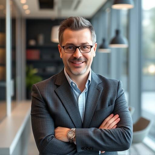 Foto di Marco Bianchi, direttore commerciale di Innovazione Srl, in un ambiente d'ufficio moderno