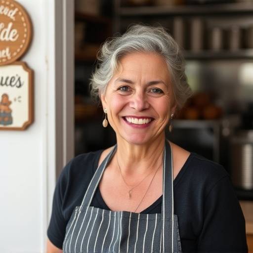 Foto ritratto di Eleonora Rossi, titolare della Bottega del Gusto, sorridente e soddisfatta