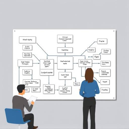 Immagine che mostra vari strumenti di coaching e consulenza, come diagrammi di flusso, modelli di analisi e grafici