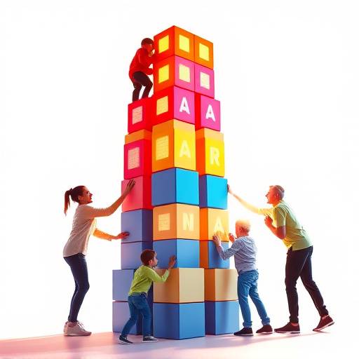 Persone che lavorano insieme per costruire una torre con blocchi, simboleggiando il team building