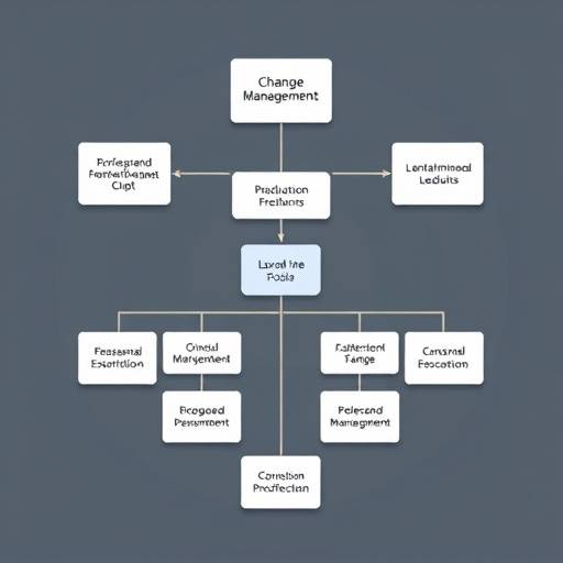 Un diagramma che illustra la gestione del cambiamento in un'organizzazione, con frecce che indicano il progresso